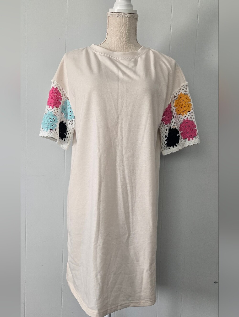 Floral Crochet Splicing Sleeve T Shirt Dress